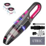 UTHIC Car Vacuum Cordless Rechargeable with 2 Filters,Cordless Vacuum Cleaner with 9000Pa Strong Suction,Mini Portable Hand Vacuum Cordless with Large-Capacity Battery,30min Runtime&Double LED Light