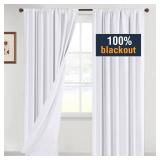 H.VERSAILTEX 100% Blackout White Curtains 84 Inches Long Full Light Blocking Curtain Draperies with Soft White Coating for Bedroom Living Room Thermal Insulated Window Treatment Set of 2 Panels