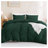 Litanika Dark Emerald Green King Comforter Set, 3 Pieces Boho Vintage Seersucker Forest Bedding Set, All Season Fluffy Bed Set (104x90In Comforter & 2 Pillowcases)