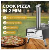 MAGIC FLAME Pizza Oven Outdoor Wood Fired Pizza Oven, Portable Stainless Steel Pellet Pizza Oven with Rotating Handle, Outdoor Pizza Maker with Pizza Stone, Pizza Peel, Pizza Cutter for Camping BBQ - 