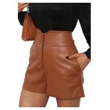Faux Leather Women High Waist Stretchy Shorts Spring Fall Fashion Casual Slim Fit Brown XXL Retail $23.65