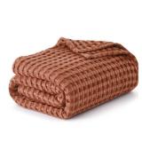 Cooling Cotton Waffle King Size Blanket - Lightweight Breathable Blanket of Rayon Derived from Bamboo for Hot Sleepers, Luxury Throws for Bed, Couch and Sofa, Red Orange, 104x90 Inches Retail $54.15