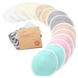 Organic Nursing Pads - 14 Washable Viscose Derived from Bamboo Breastfeeding Pads, Wash Bag, Reusable Breast Pads for Breastfeeding, Nipple Pads for Breastfeeding Essentials(Pastel Touch, L 4.8")