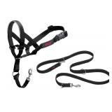 HALTI Headcollar Size 3, Black & HALTI Training Leash Size Large, Black Combination Pack - Stop Your Dog Pulling on the Leash. Adjustable, Lightweight with Padded Nose Band. Suitable for Medium Dogs