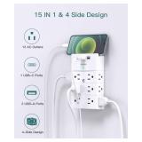 Multi Plug Outlet - Addtam Surge Protector Wall Mount with 12 Outlet Extender- 3 Sides and 3 USB Ports (1 USB-C), Outlet Splitter Power Strip for Home, Office, Hotel, White