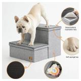 BEDELITE Dog Stairs for Small Medium or Large Dogs, 2 Tiers Dog Steps for Bed and Couch 13" H, Foldable Pet Stairs Up to 200Lbs with Detachable Mats & Storage, Grey