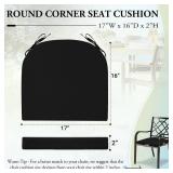 Wellsin Outdoor Chair Cushions for Patio Furniture - Patio Chair Cushions Set of 2 - Waterproof Round Corner Outdoor Seat Cushions 17"X16"X2", Black