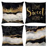 wyooxoo Throw Pillow Covers 18x18 Set of 4 Decorative Pillow Covers Linen Marble Texture Black Gold Cushion Cover Pillowcases for Sofa Couch Living Room (18" x 18", Black)