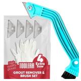 Grout Removal Tool Set (6 Pcs) - Caulk Remover Saw for Tiles, Tile Grout Scraper Saw, Grout Saw for Tile Cleaning with 4 Pieces Extra Blades Replacement, Tile Joint Cleaning Brush Removes Caulks Dirts