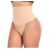Womens Thong Shapewear Mid to High Waisted WN0017(Beige#lace mid waist wire,Medium)