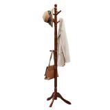 VASAGLE Solid Wood Coat Rack and Stand, Free Standing Hall Coat Tree with 10 Hooks for Hats, Bags, Purses, for Entryway, Hallway, Rubberwood, Dark Walnut URCR03WN