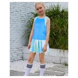 MODAFANS Girls Tennis Golf Dress Athletic Outfit Kids Tie dye Tank Top and Skorts Sets Sports Skirt with shorts 12-13Years,Tie-dye Blue