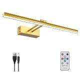 FUNCHDAY Picture Light,5000mAh Battery Operated Picture Light for Wall,Wireless Remote Painting Light with Timer and Dimmable,16Metal Art Light for Display,Artwork,Portrait,Gallery-Gold