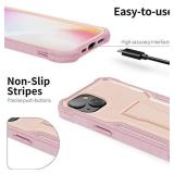 ExoGuard for iPhone 14 Case, Rubber Shockproof Full-Body Cover Case Come with a Tempered Glass Screen Protector and Kickstand (Pink)