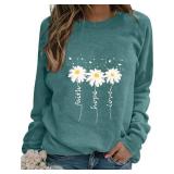 Chvity Fall Womens Crewneck Sweatshirts Faith-Hope-Love Daisy Print Shirts Casual Long Sleeve Pullover Tops,LBL,L Lake Blue