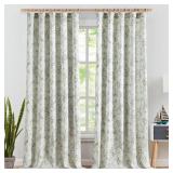 jinchan Floral Curtains 96 Inches Long Sage Green Flower Linen Farmhouse Curtains for Living Room French Country Vintage Curtains Rod Pocket Curtains Set 2 Panels Sage Green Flower Printed Curtains