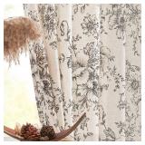 jinchan Linen Curtains Floral Curtains for Living Room 63 Inch Length Black Printed Curtains Rod Pocket Back Tab Farmhouse Peony Flower Patterned Drapes Bedroom Window Curtain Set 2 Panels