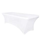 Obstal 8ft Stretch Spandex Table Cover for Standard Folding Tables - Universal Rectangular Fitted Tablecloth Protector for Wedding, Banquet and Party ?White, 96 Length x 30 Width x 30 Height Inches?