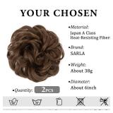 SARLA 2PCS Messy Hair Bun Hair Pieces Wavy Curly Synthetic Updo Fake Scrunchies Ponytail Extension for Women Medium Brown