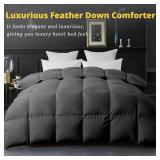 ELNIDO QUEEN® Goose Feather Down Comforter Twin Size - Grey Down Duvet Insert - Luxurious Fluffy Hotel Style Bedding Comforter - 100% Cotton Cover All Season - Twin Size (68x90 Inch) - Retail: $79.99
