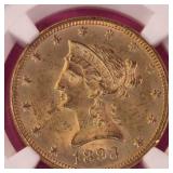 1893 Gold Liberty Head $10 MS 63