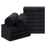 Pack of 12 black microfiber hand towels, 16 x 27 inch
