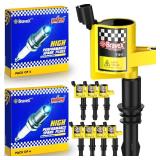 High Performance 8PCS Straight Boot Ignition Coils& Spark Plug SP546 15% More Energy Ford F150 F250 F350 for Ford Lincoln Mercury V8 V10 4.6l 5.4l 6.8l Compatible with DG511 C1541 FD508 (YELLOW) - Ret