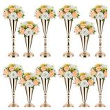 Boao 12 Pcs Flower Trumpet Vases for Centerpieces Gold Vase Centerpiece Tall Metal Wedding Vases Artificial Flower Arrangement Flower Stand for Ceremony Party Birthday Event Home Decoration, 3 Sizes -