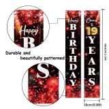Happy 19th Birthday Porch Sign Door Banner Decor Red and Black  Glitter Cheers to 19 Years Old Birthday Party Theme Decorations for Boys Girls Supplies