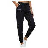 Kcutteyg Womens Joggers with Pockets, Lightweight Quick Dry Athletic Workout Soft Pants for Gym, Yoga, Running (Black, Medium)