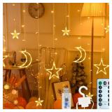 ALFEUND 7.5ft Decorative Starry String Curtain Lights Moons and Stars LED Night Light for Home Decoration Party,Remote Control USB Powered