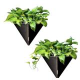 LaLaGreen Wall Planters for Indoor Plants - 2 Pack, 12 Inch Large Self Watering Black Geometric Hanging Flower Vase Vessel with Metal Hanger, Modern Stylish Wall Mounted Succulent Pot Holder Decor