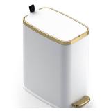 CEROELDA Small Bathroom Trash Can with Lid Soft Close-5L/1.3 Gal Slim Garbage Can-Metal Step Wastebasket-Rectangle Narrow Waste Bin for Office, Bedroom, Toilet, Live Room-White