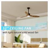 revoici Ceiling Fan with Light Remote 52inch Dark Brown Solid Wood Fan Timing 6Speeds Silent DC motor 3CCT LED Light with Memory Lighting Function Indoor Outdoor Fan Farmhouse Bedroom living room use 