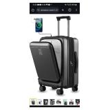 LUGGEX Carry on Luggage 22x14x9 Airline Approved, PC Hard Shell Suitcase with Front Pocket, Expandable Luggage with USB Port (Black, 20 Inch, 36.7L)