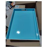 American Atelier Teal with White Rim Polypropylene Rectangular Serving Tray with Handles 14X19