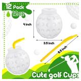 12 Pieces 12 oz Golf Ball Cups with Straws and Lids Ball Shape Cups Golf Party Decorations Plastic Reusable Golf Cup 12 oz Golf Drinking Cup for Sports Birthday Competition Golf Party Supplies