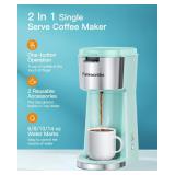Famiworths Single Serve Coffee Maker for K Cup & Ground Coffee, With Bold Brew, One Cup Coffee Maker, 6 to 14 oz. Brew Sizes, Fits Travel Mug, Fresh Green
