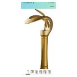 Bathroom Faucet Vessel Sink Brushed Golden Waterfall Spout Single Handle One Hole Vanity Bowl Basin Lavatory Brass Creative Hollowed Tall Body Design Farmhouse Deck Mount Luxury