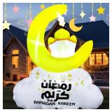RoundFunny 5.9ft Mubarak Crescent Moon Inflatable Blow up Outdoor Yard Decorations LED Islamic Eid Decor for Muslim Holidays Ramadan and Eid Holy Celebration Decor for Fasting Introspection Prayer