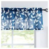 Treatmentex Leaf Kitchen Valance Curtain for Living Room Windows Navy Blue and White Print Curtain Valance 52" w x 15" l 1 Panel