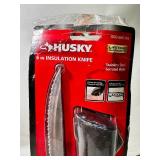 New Open Box Husky 6 in. Stainless Steel Serrated Fixed Blade w/ Sheath and Clip, Black