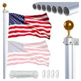 NQ Flag Pole for Outside House 20FT Flag Pole Kit, Sectional Heavy Duty Aluminum Flagpole Outdoor in Ground, with 3x5 Flag & Flag Pole Topper, Flagpole for Yard Residential,Commercial (Silver)