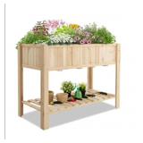 47 Inch Wooden Raised Garden Bed with Bottom Shelf and Bed Liner- Retail $99.00