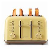 BUYDEEM DT640 4-Slice Toaster, Extra Wide Slots, Retro Stainless Steel with High Lift Lever, Bagel and Muffin Function, Removal Crumb Tray, 7-Shade Settings,Mellow Yellow- has some dents but WORKS WEL