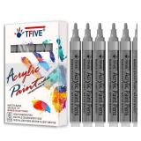Silver Acrylic Paint Marker Pens - 2-3mm Medium Tip, 6 Pack Permanent Silver Water Based Paint Pen for DIY Projects, Paintings for Rock, Fabric, Wood, Leather, Metal, Ceramics, Paper, Glass, Plastic
