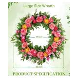 Large Peony Eucalyptus Wreath,Vlorart 30 Inch Artificial Spring Summer Wreaths for Front Door with Green Leaves and Berries,Romantic Floral Wreath for Farmhouse and Wedding Party Outdoor Decor