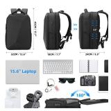 FENRUIEN Anti Theft Laptop Backpack for Men, Expandable Water Resistant Hardshell Backpack with USB Port, Black Business Travel Computer Bag 15.6 Inch