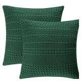 PHF 100% Cotton Waffle Weave Euro Sham Covers, 2 Pack 26" x 26" Pillow Covers for Elegant Home Decorative, No Insert, Aesthetic Decorative Euro Throw Pillow Covers for Bed Couch Sofa, Dark Green