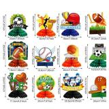 12 Pieces Sports Themed Birthday Party Supplies Sports Centerpieces for Kids 3D Football Soccer Baseball Basketball Softball Honeycomb Centerpieces Ball Party Decoration for Boys Kids